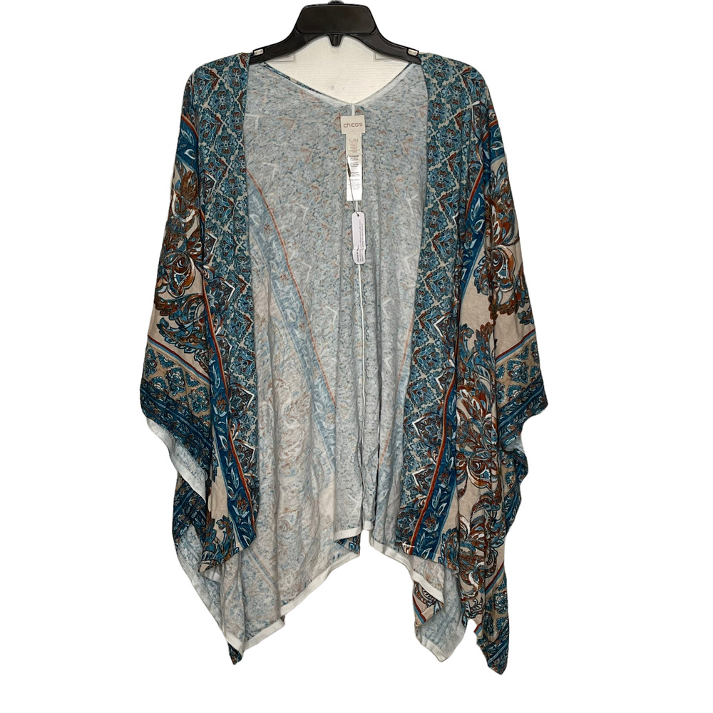 Chico's Womens Camp Size Small Blue Multi Floral Cotton Blend‎ Drape